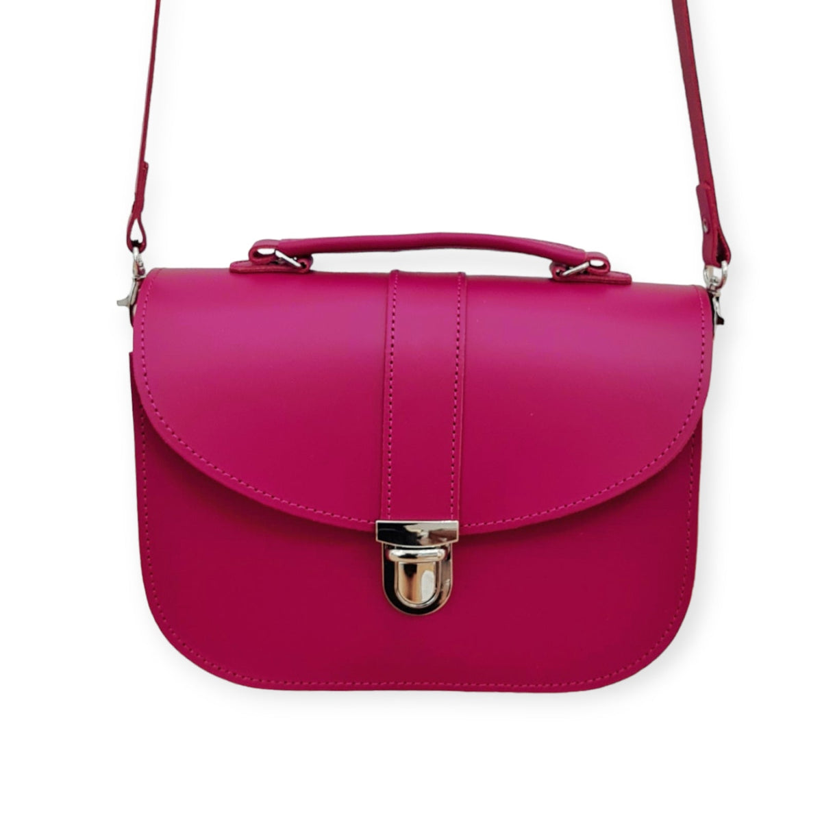 Olympia Handmade Leather Crossbody Bag – Magenta - Bascora