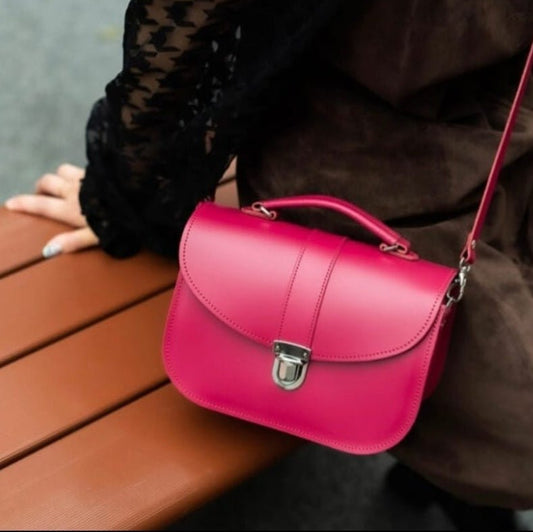 Olympia Handmade Leather Crossbody Bag – Magenta - Bascora