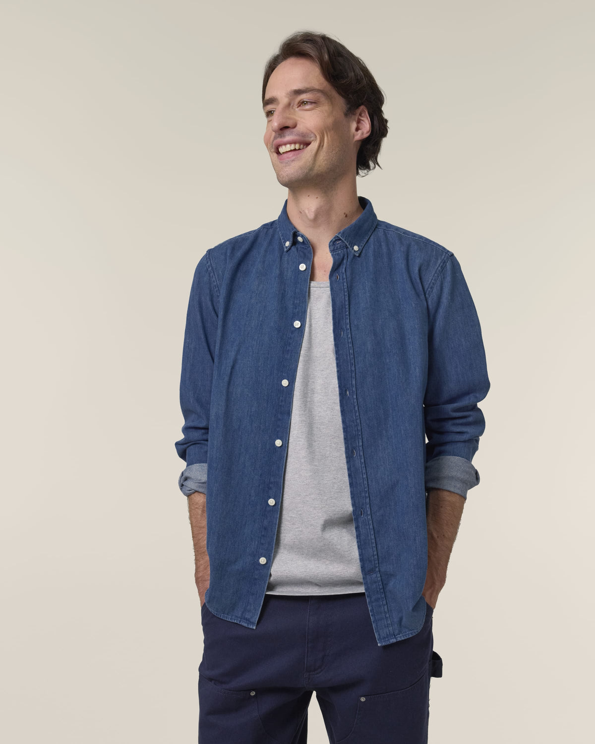 Organic Cotton Long Sleeve Denim Shirt: Mens - Bascora