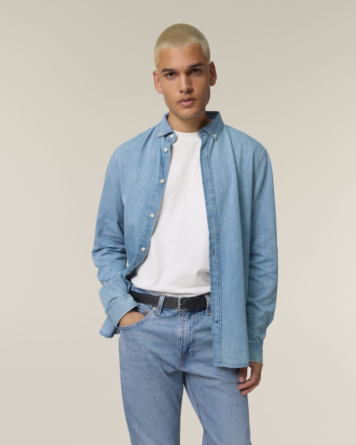 Organic Cotton Long Sleeve Denim Shirt: Mens - Bascora