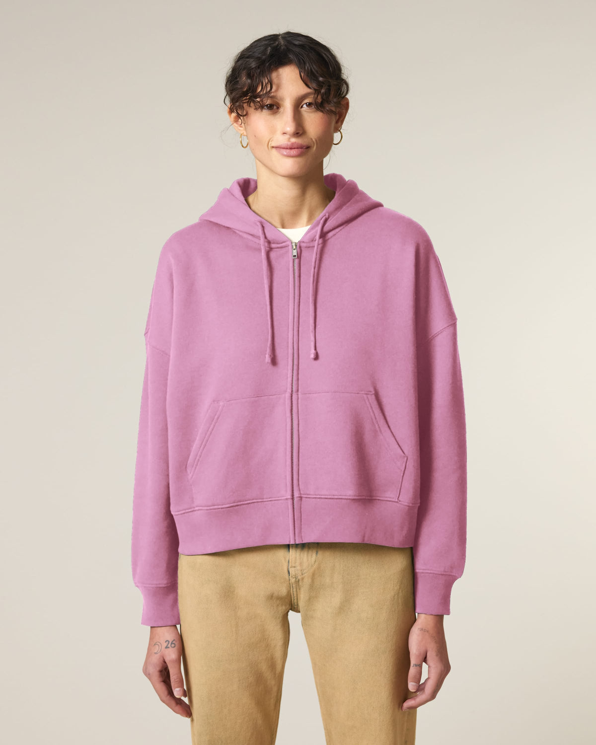 Organic Dropped Shoulder Zipped Hoodie - Womens - Bascora