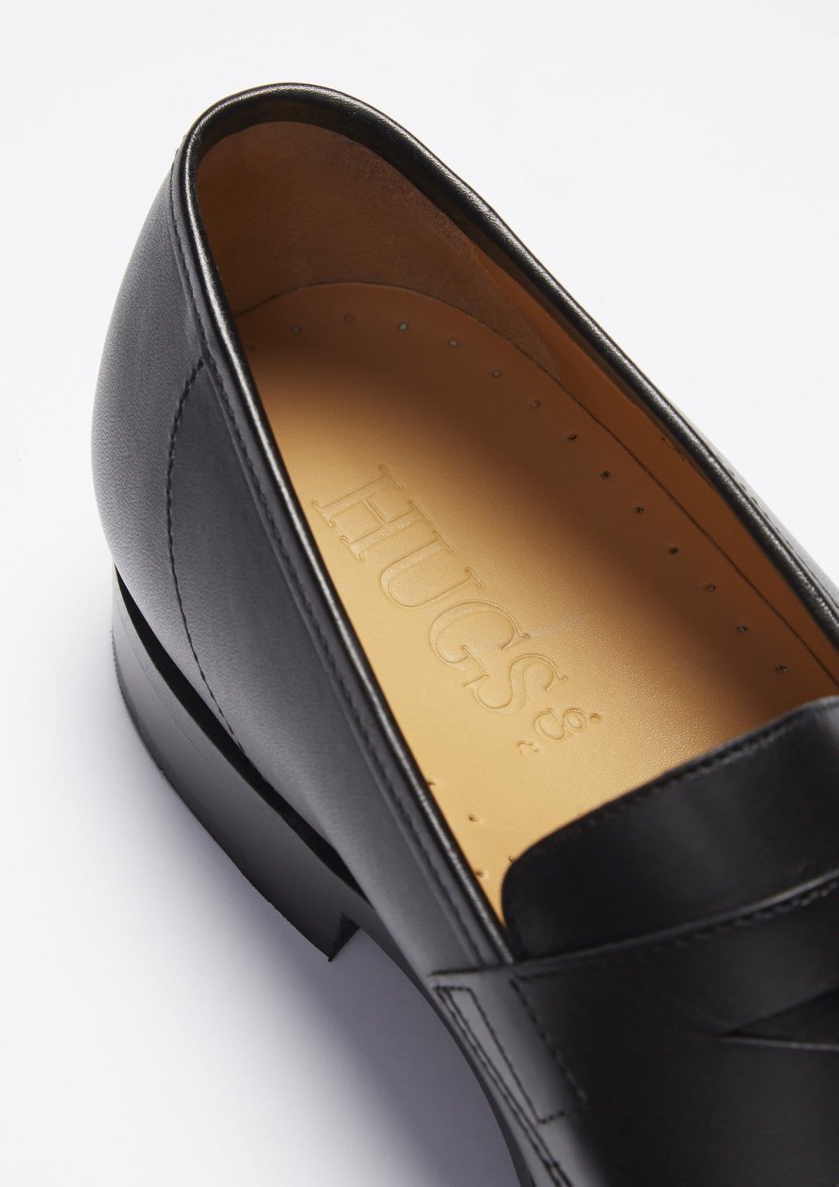 Hugs & Co. Black Leather Loafers with Goodyear Welted Leather Sole for Men