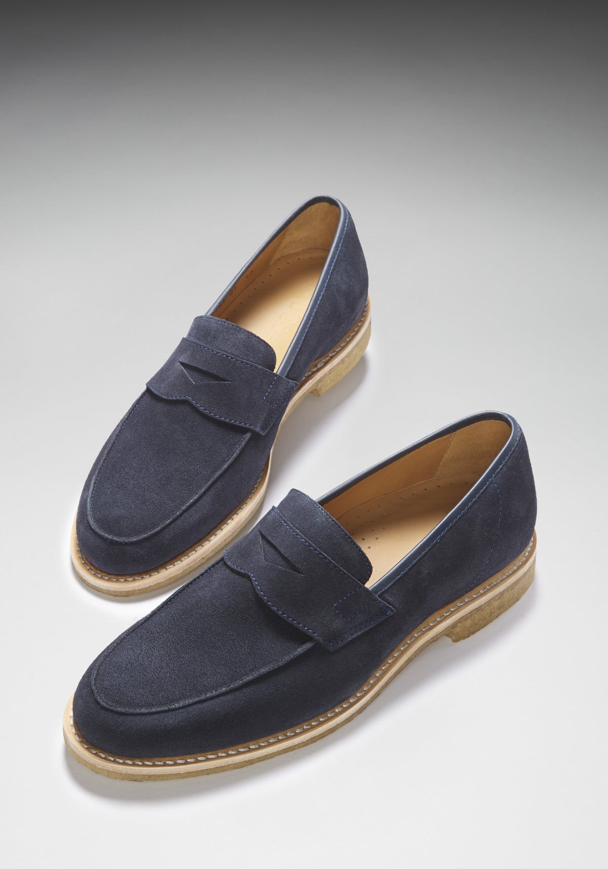 Hugs & Co. Blue Suede Loafers with Goodyear Welted Crepe Rubber Sole for Men