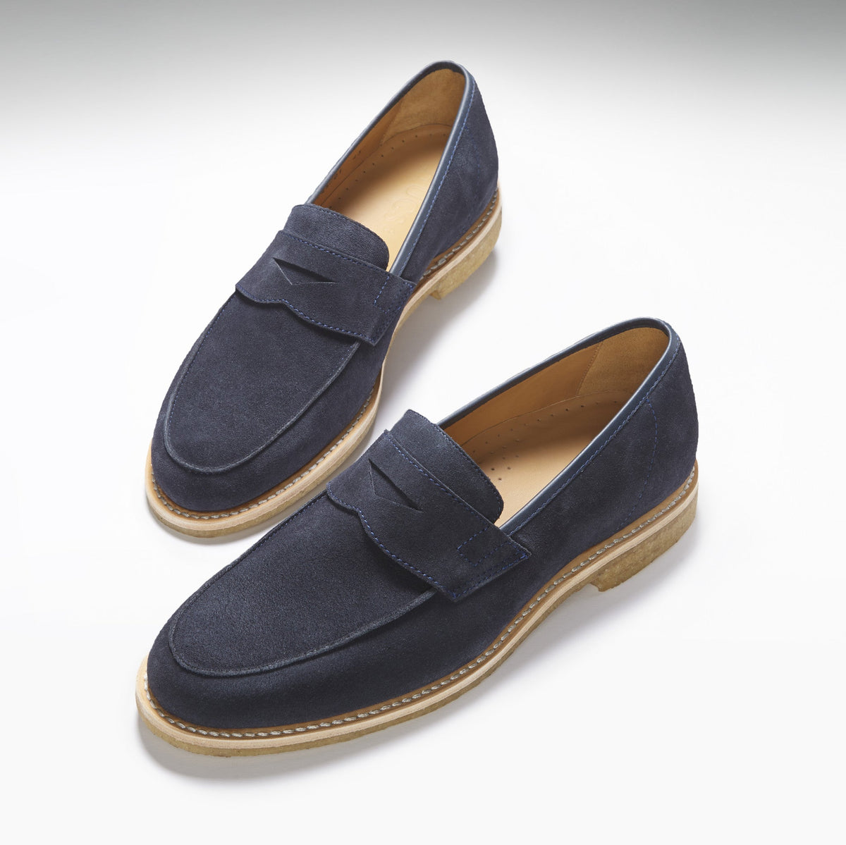 Hugs & Co. Blue Suede Loafers with Goodyear Welted Crepe Rubber Sole for Men