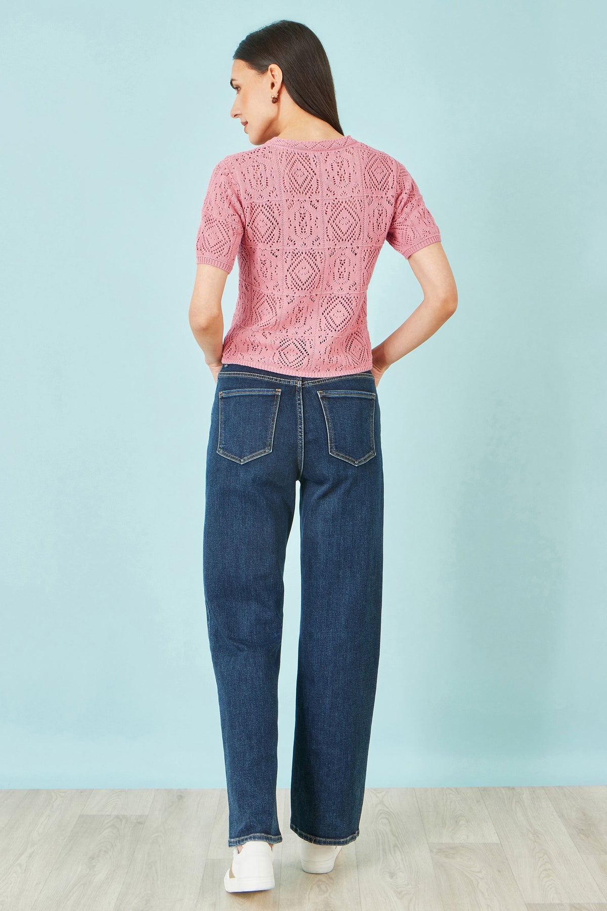 Pink Cotton Crochet Knitted Top - Bascora