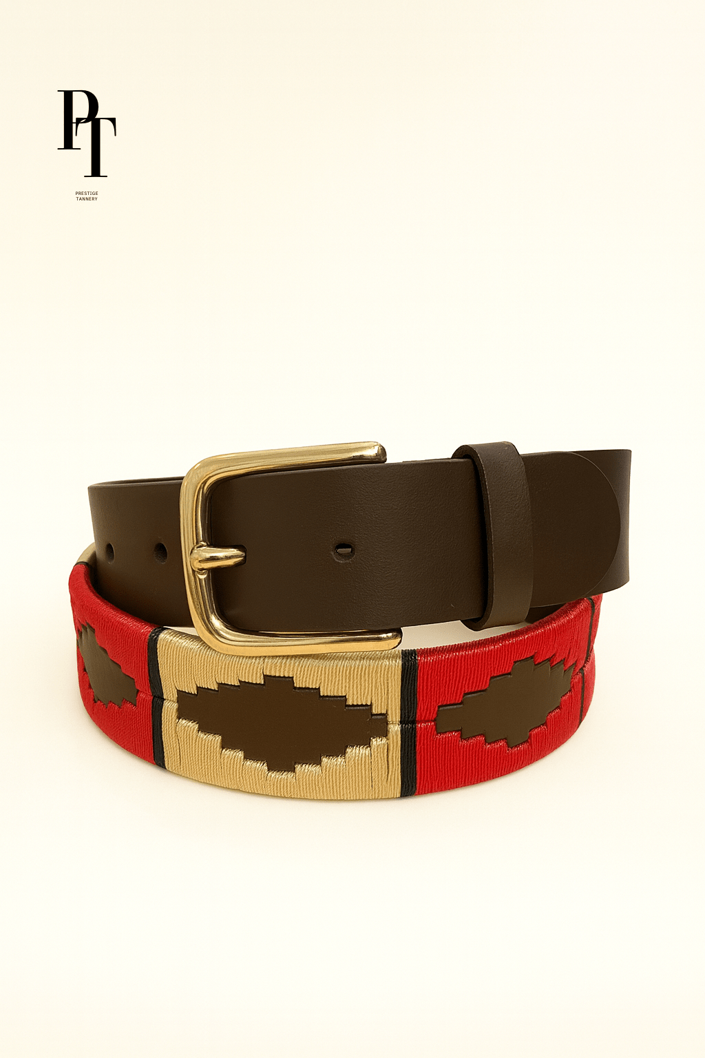 Prestige Tannery Braided Leather Belt – (Brown with Gold & Red Accents) - Bascora