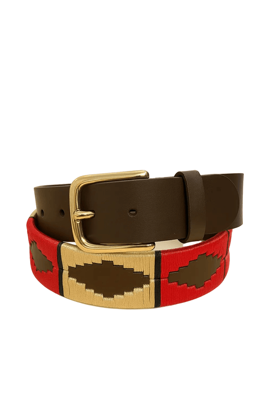 Prestige Tannery Braided Leather Belt – (Brown with Gold & Red Accents) - Bascora