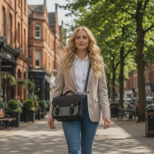Midi Tannery & Tweed Satchel — Black