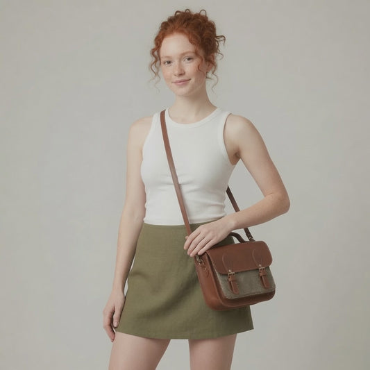 Midi Tannery & Tweed Satchel — Tan