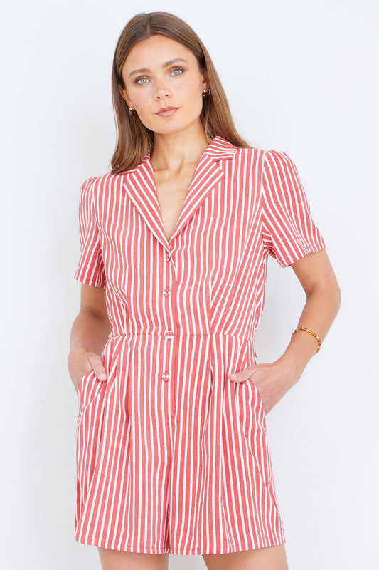 Red Stripe Retro Playsuit - Bascora