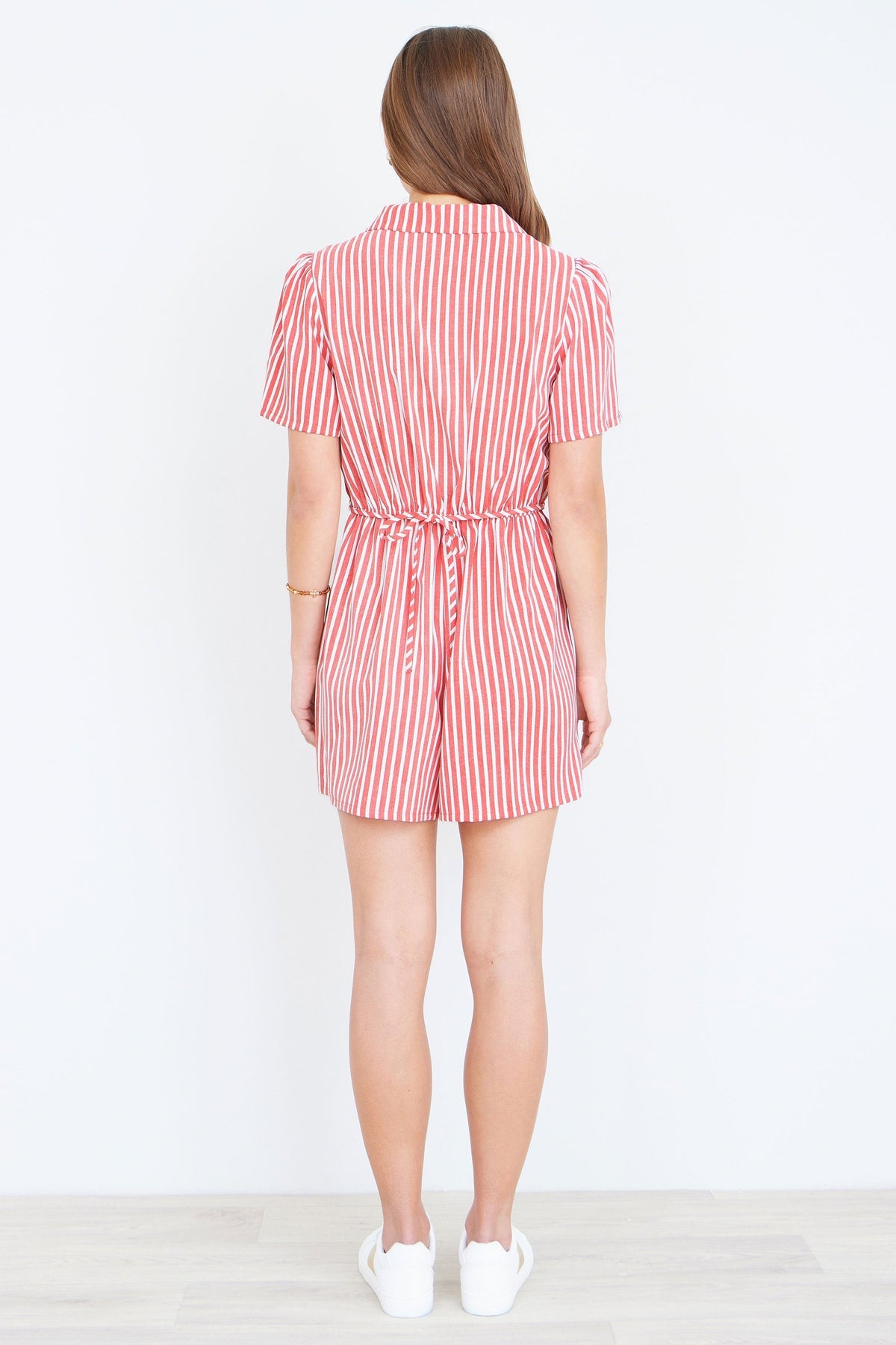 Red Stripe Retro Playsuit - Bascora