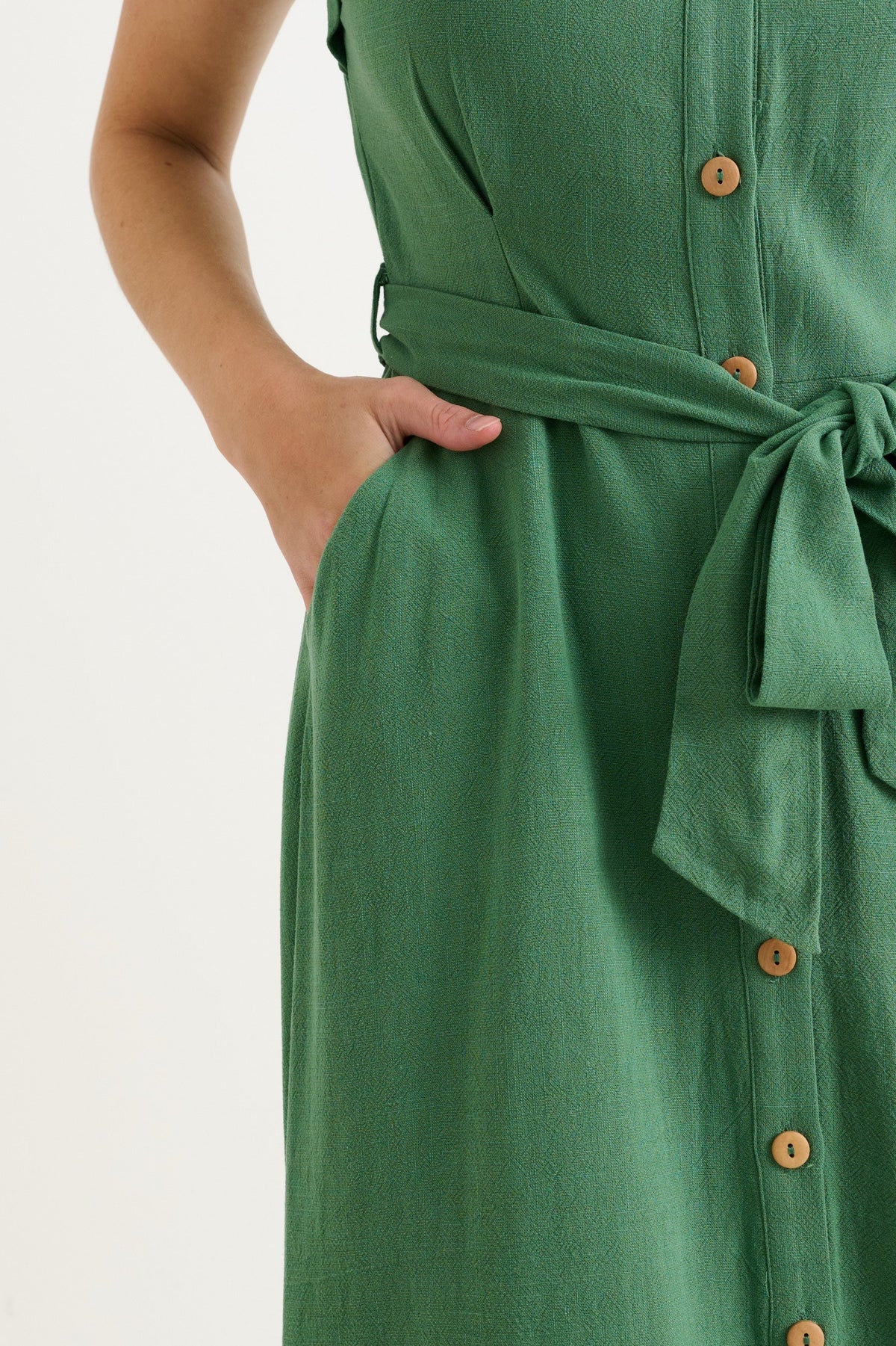 Reese Linen Mix Button Through Midi Shirt Dress - Green - Bascora