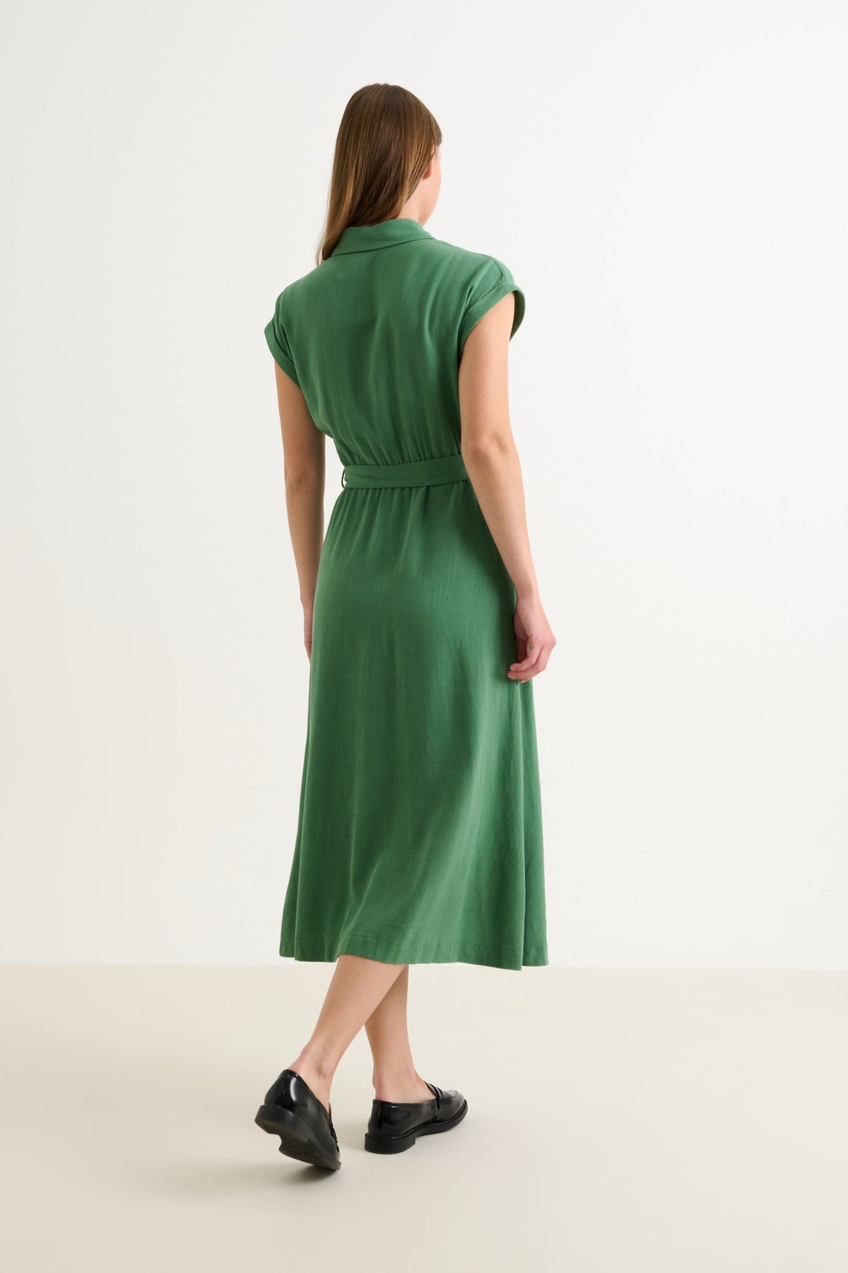 Reese Linen Mix Button Through Midi Shirt Dress - Green - Bascora
