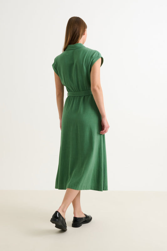 Reese Linen Mix Button Through Midi Shirt Dress - Green - Bascora