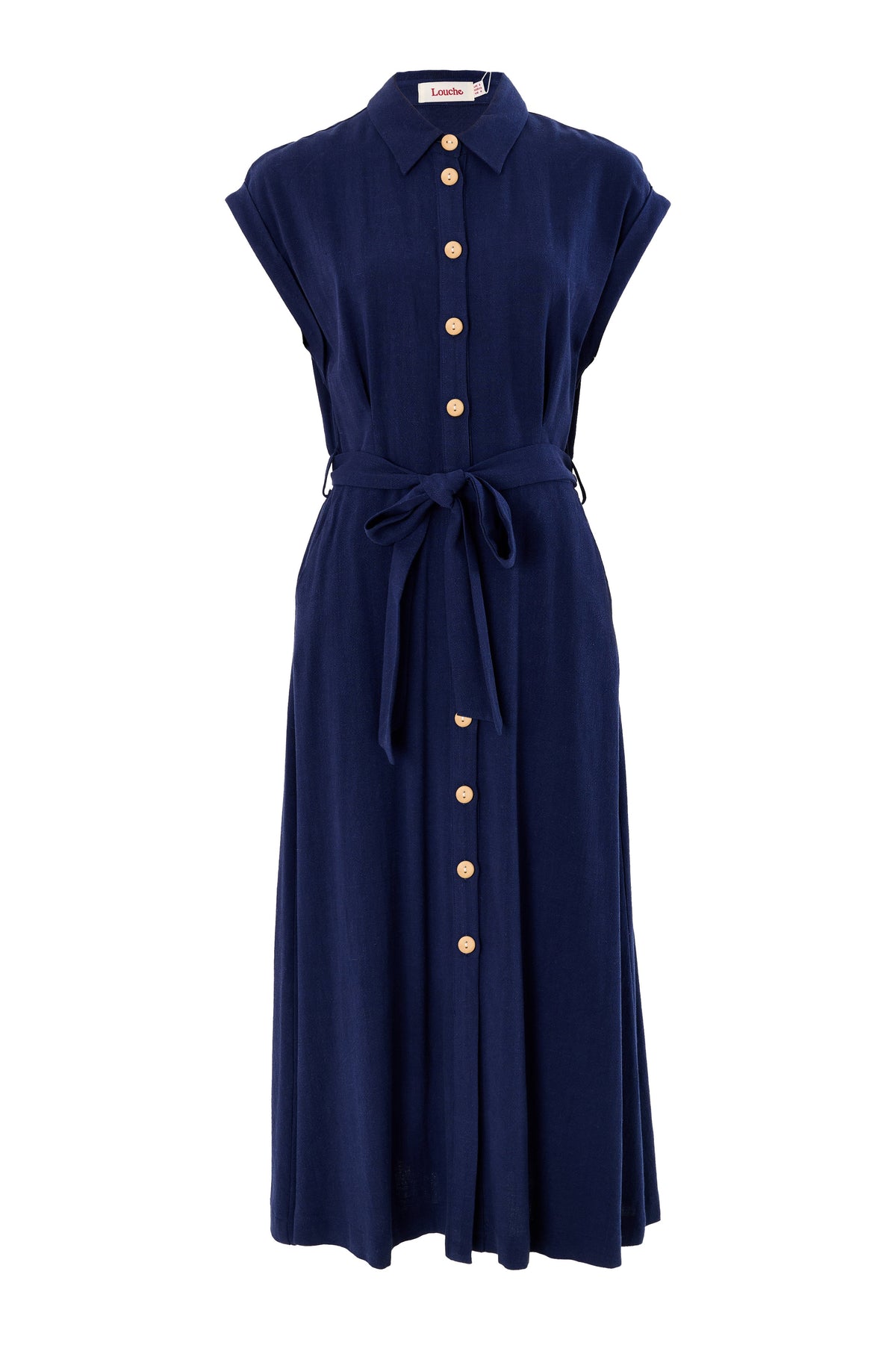 Reese Linen Mix Button Through Midi Shirt Dress - Navy - Bascora