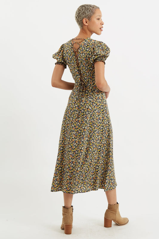Romola Santa Fe Floral Laced Back Midi Dress - Bascora