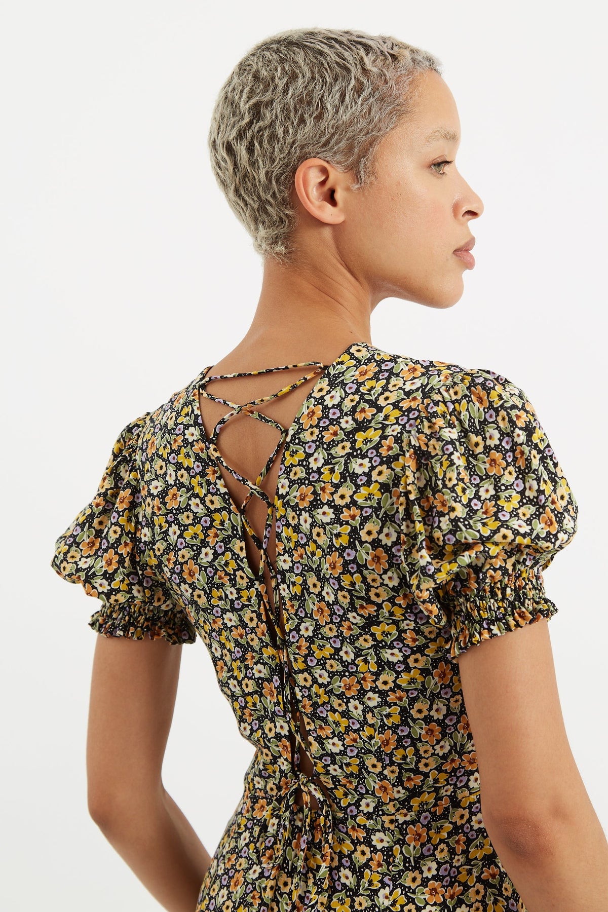 Romola Santa Fe Floral Laced Back Midi Dress - Bascora