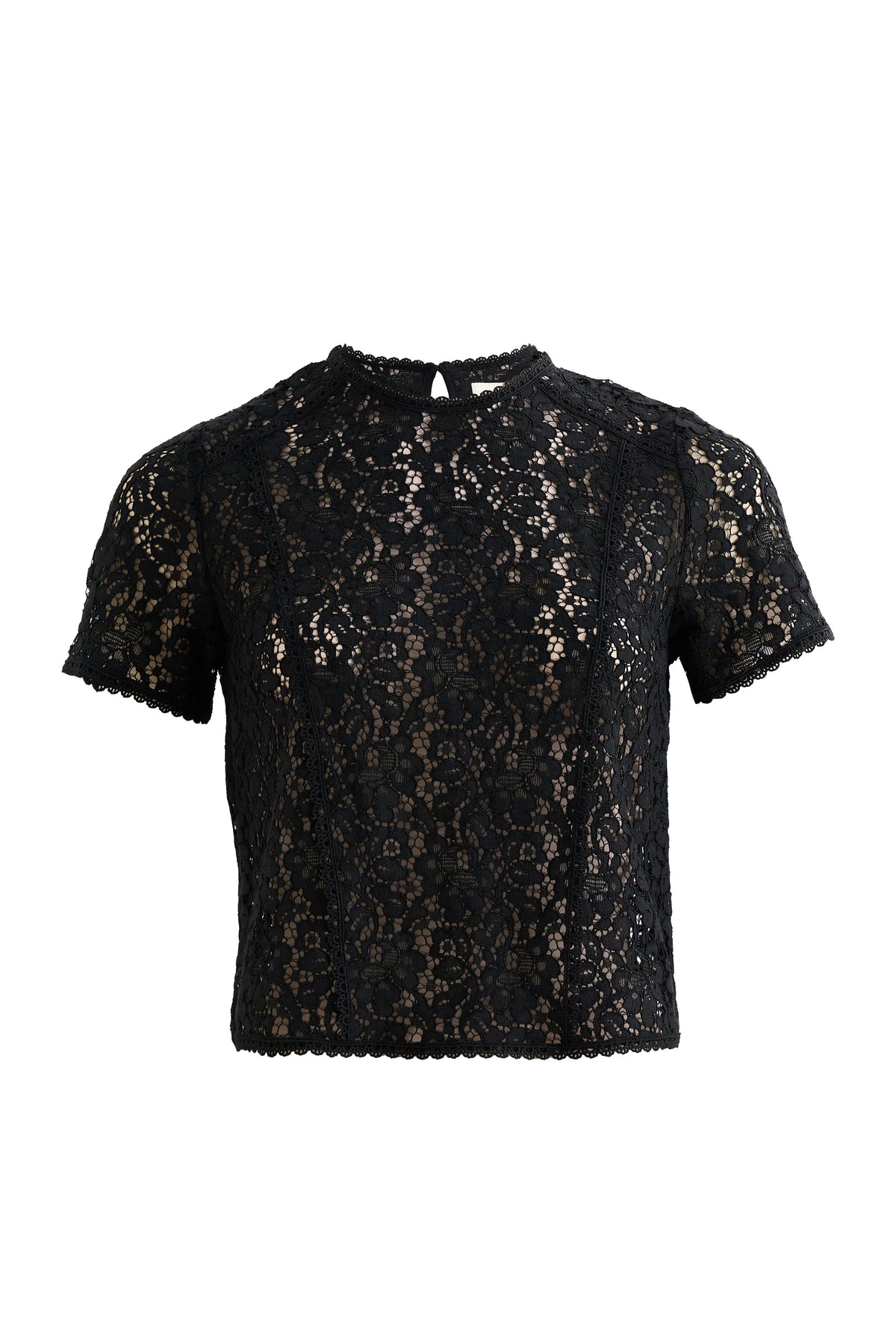 Rufaro Lace Trim Short Sleeve Blouse - Black - Bascora