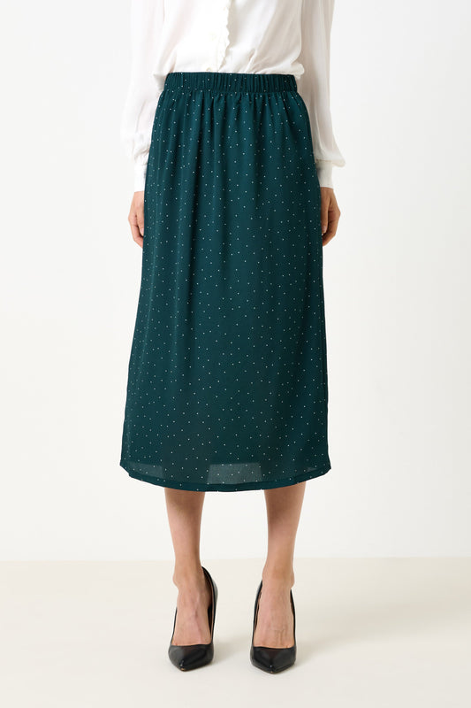 Saro Micro Dot Dark Green Bias Midi Skirt - Bascora