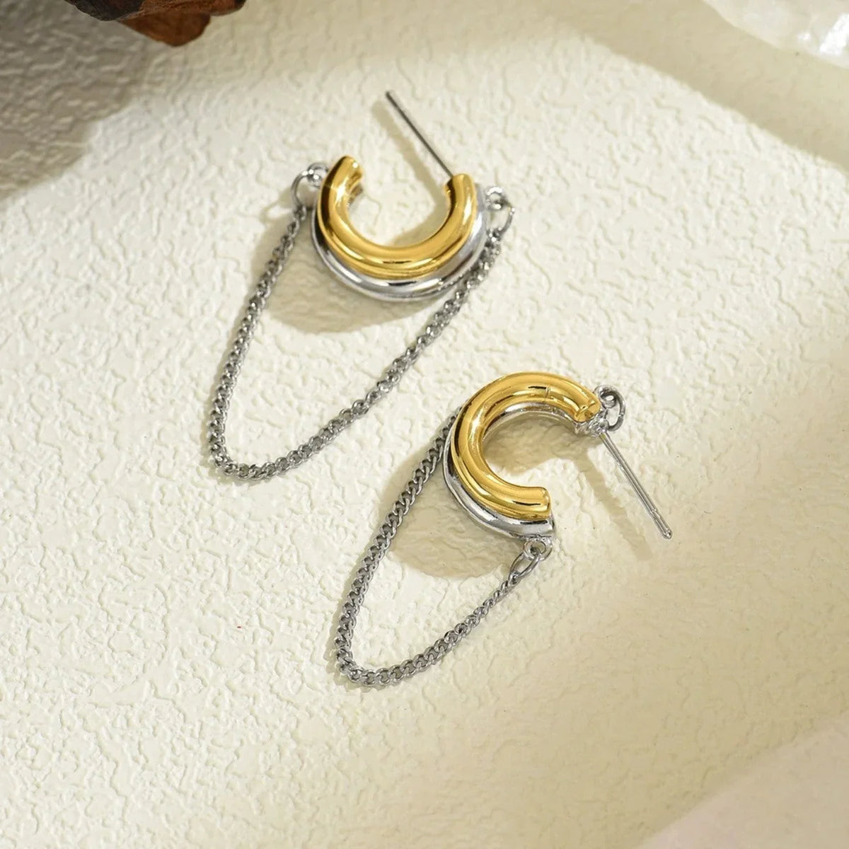 Savaé Design Dual Tone Chain Hoop Earrings