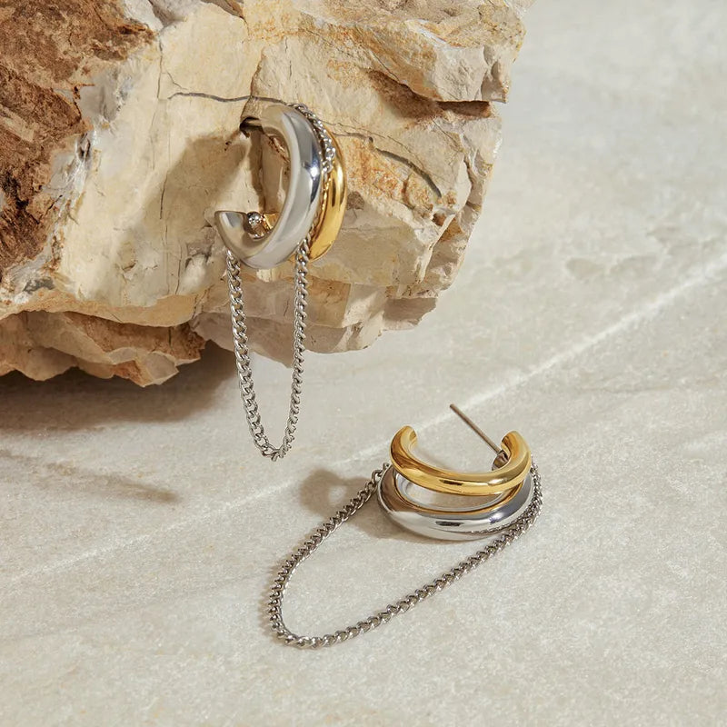 Savaé Design Dual Tone Chain Hoop Earrings