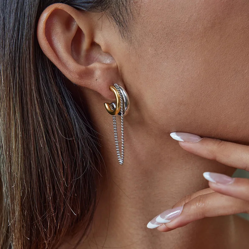 Savaé Design Dual Tone Chain Hoop Earrings