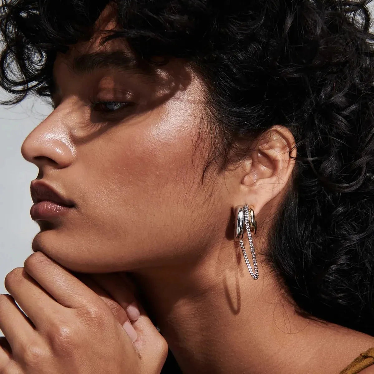 Savaé Design Dual Tone Chain Hoop Earrings