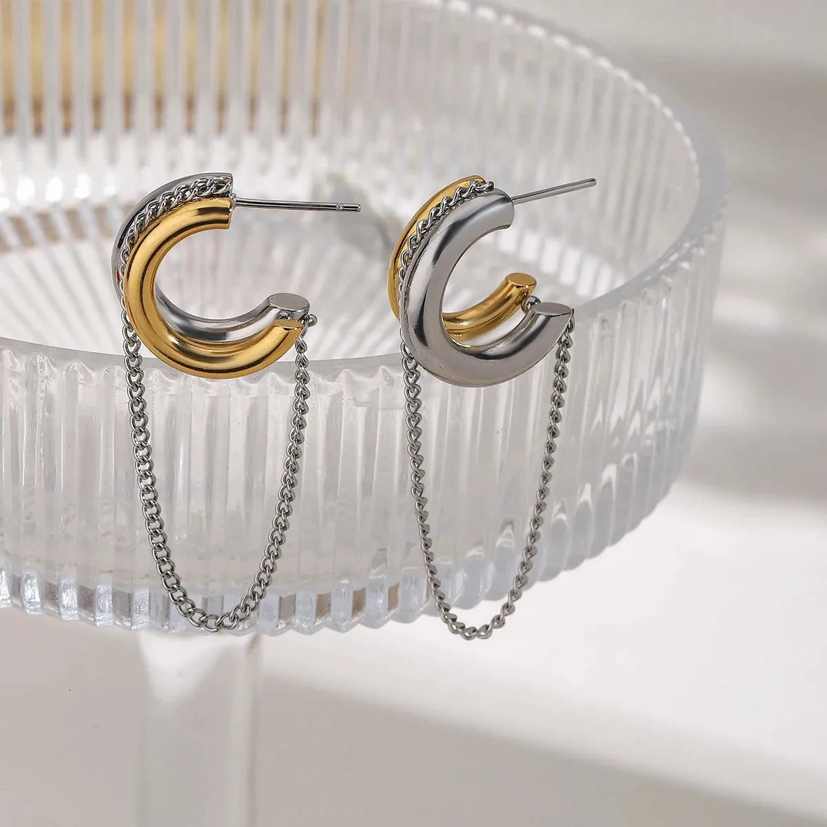 Savaé Design Dual Tone Chain Hoop Earrings