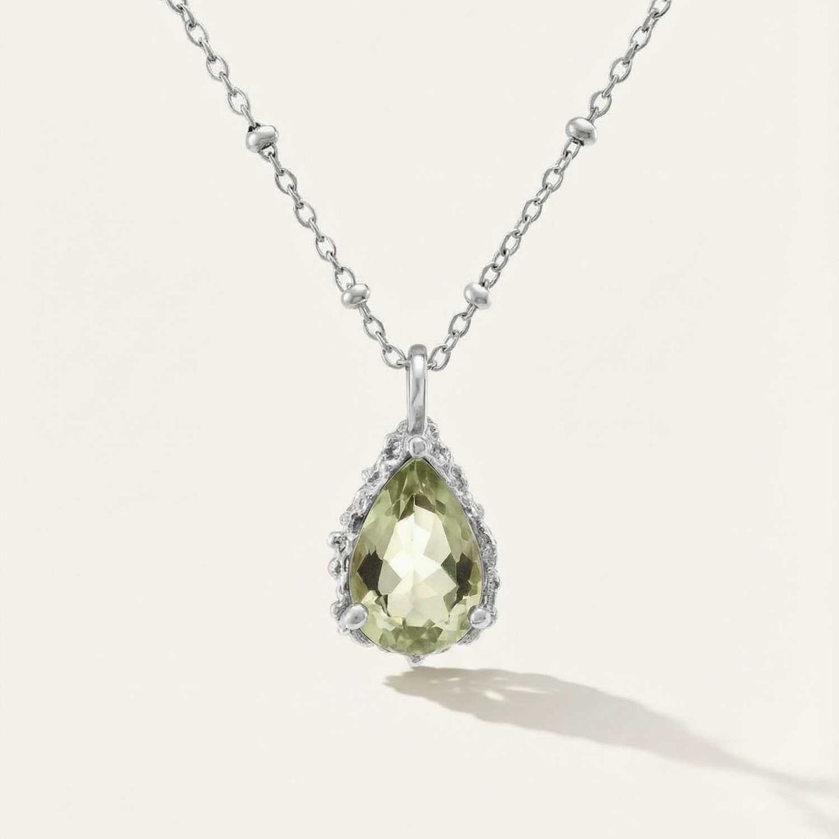 Dainty London Alba Green Quartz Necklace in Sterling Silver