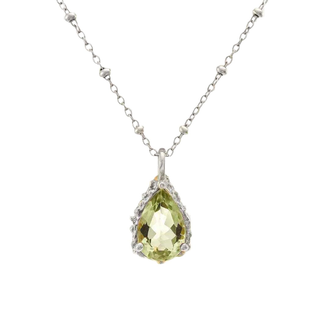 Dainty London Alba Green Quartz Necklace in Sterling Silver