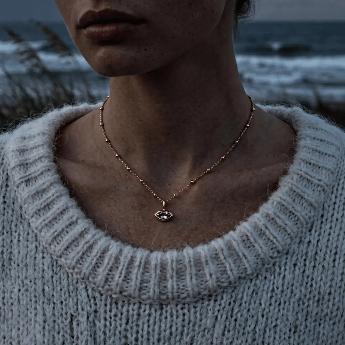 Dainty London Siren's Teardrop Amethyst Marquise Necklace Gold or Silver