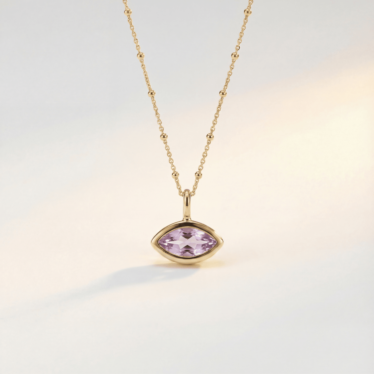 Dainty London Siren's Teardrop Amethyst Marquise Necklace Gold or Silver
