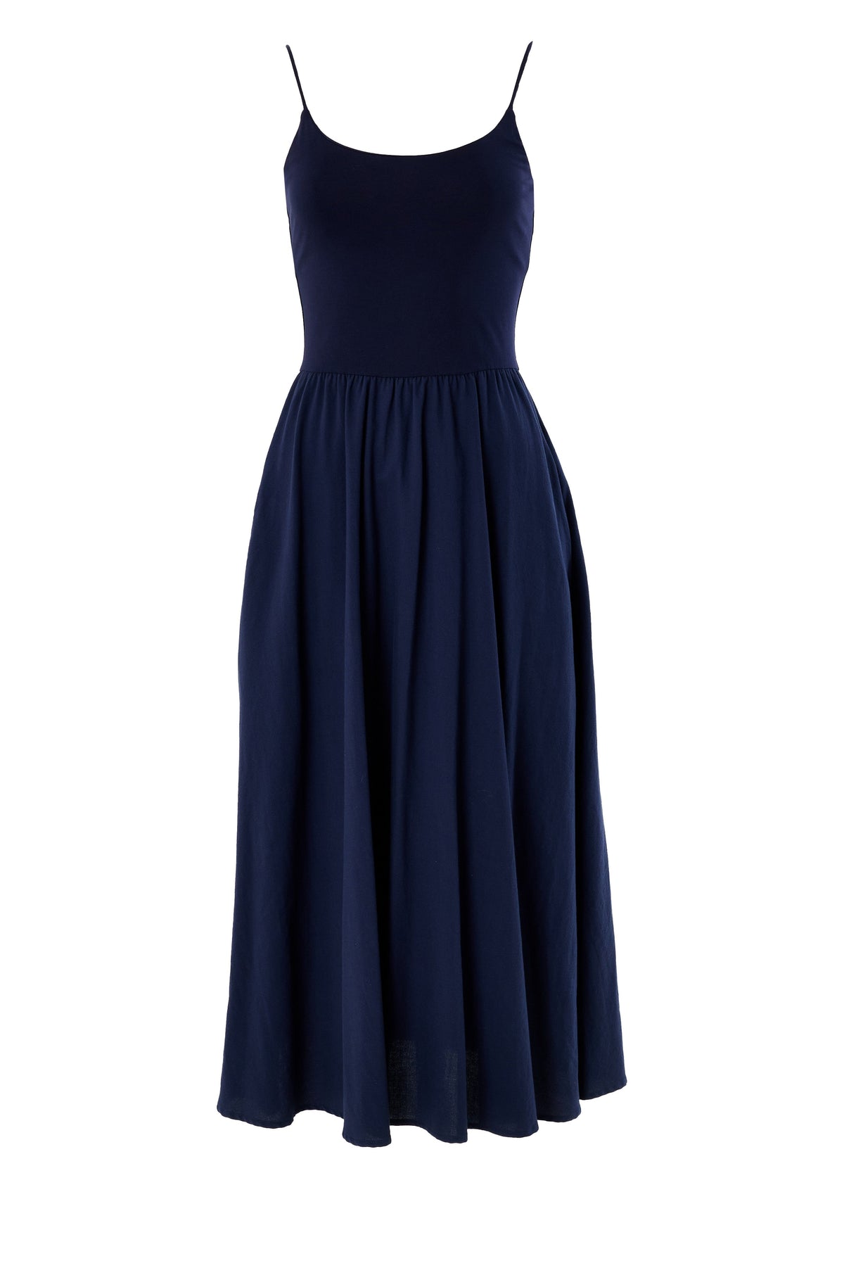 Soumia Jersey Bodice And Recycled Cotton Skirt Midaxi Dress - Navy - Bascora