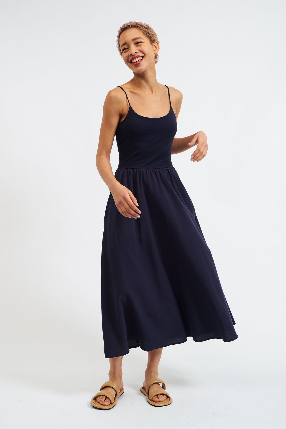Soumia Jersey Bodice And Recycled Cotton Skirt Midaxi Dress - Navy - Bascora