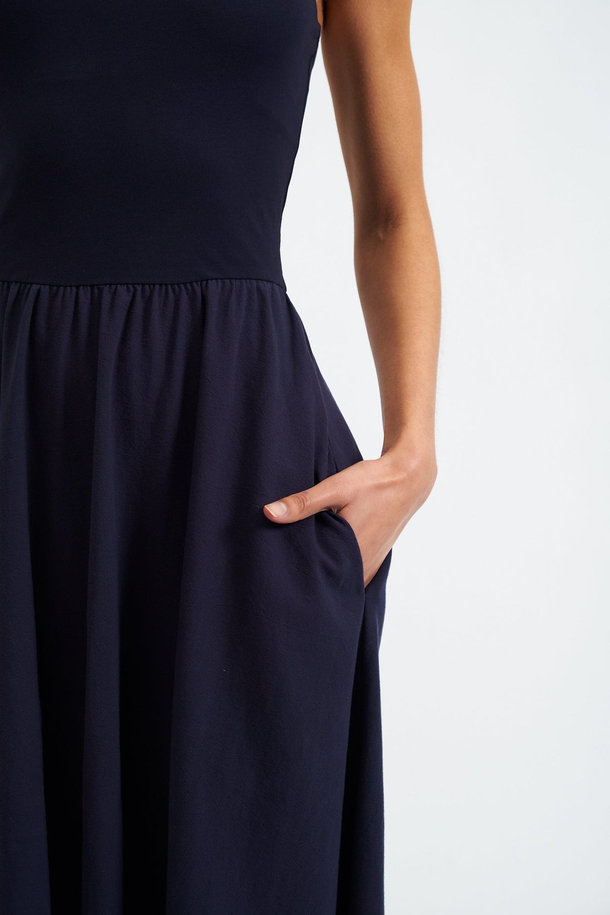 Soumia Jersey Bodice And Recycled Cotton Skirt Midaxi Dress - Navy - Bascora