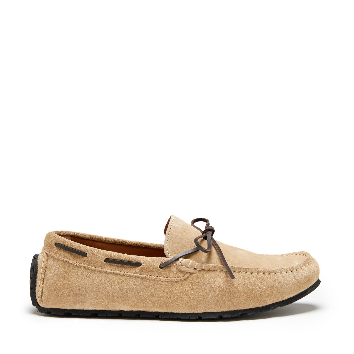 Hugs & Co. TS1 Taupe Suede Laced Driving Loafers with Upcycled Tyre Sole