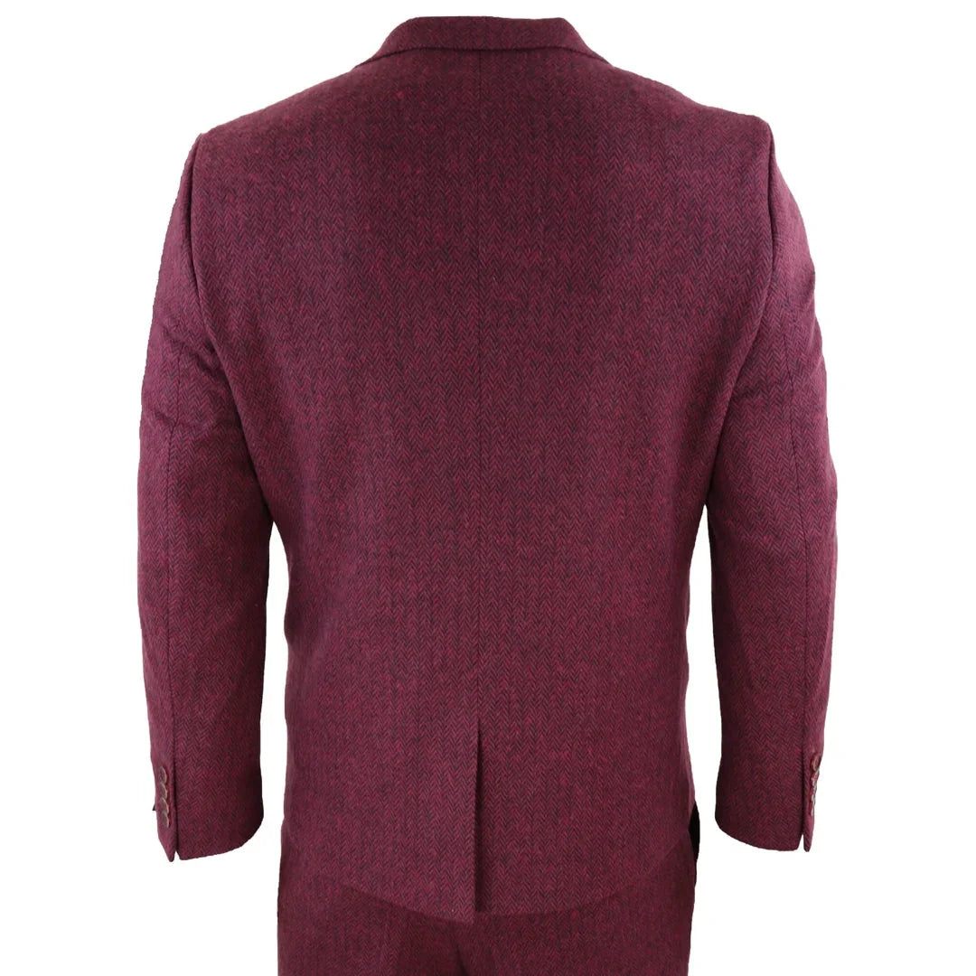 Men's Wool Tweed Burgundy Black Classic 3 Piece Suit
