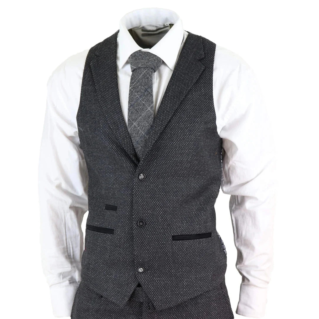 Men's Wool Tweed Charcoal Black Classic 3 Piece Suit