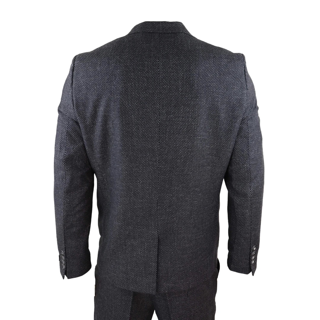 Men's Wool Tweed Charcoal Black Classic 3 Piece Suit