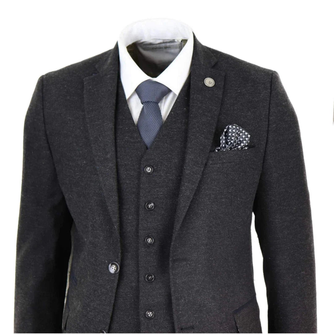 Men's Black Wool Tweed 3 Piece Authentic 1920s Classic Suit