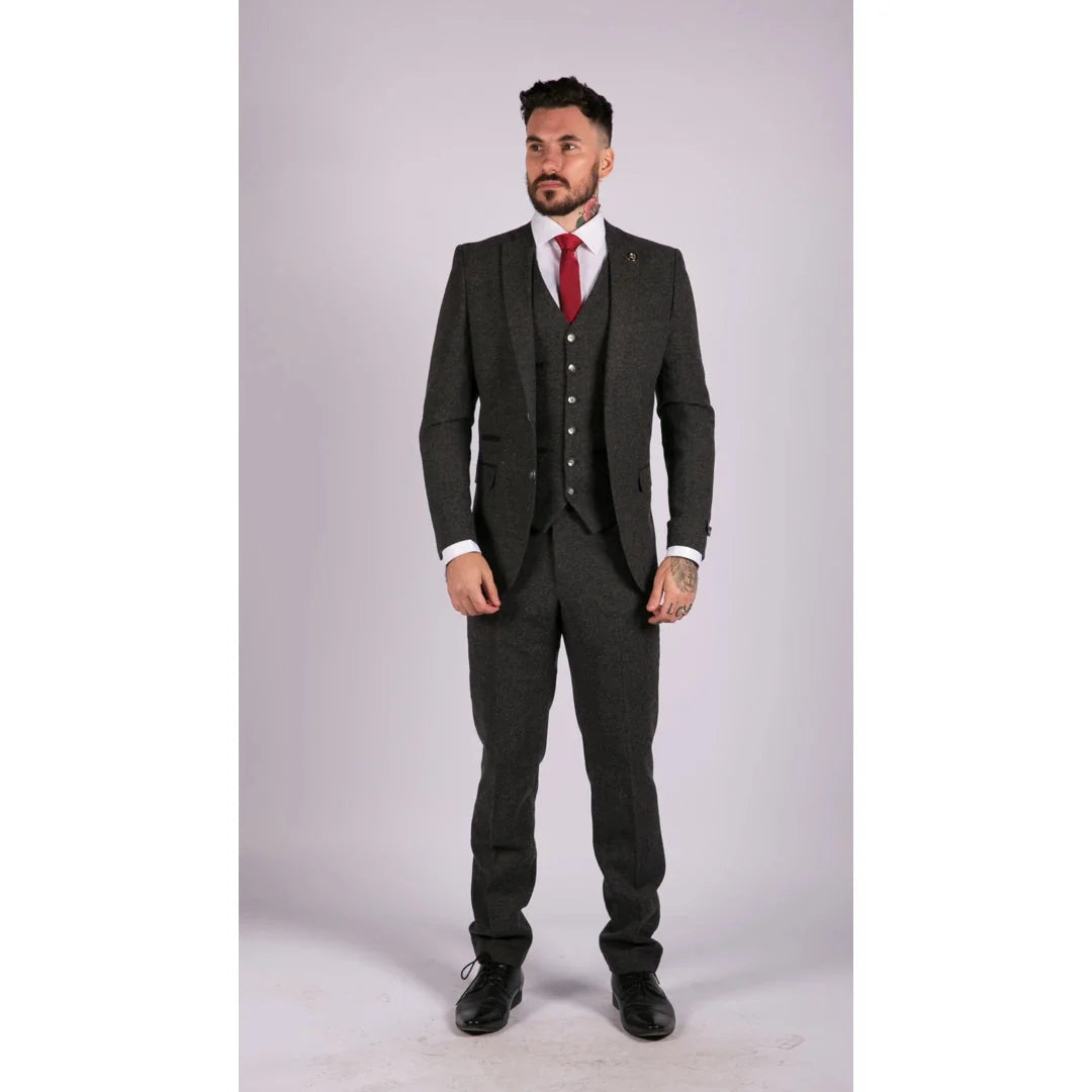 Men's Wool Tweed 3 Piece Authentic 1920s Classic Suit with Four-Pocket Waistcoat