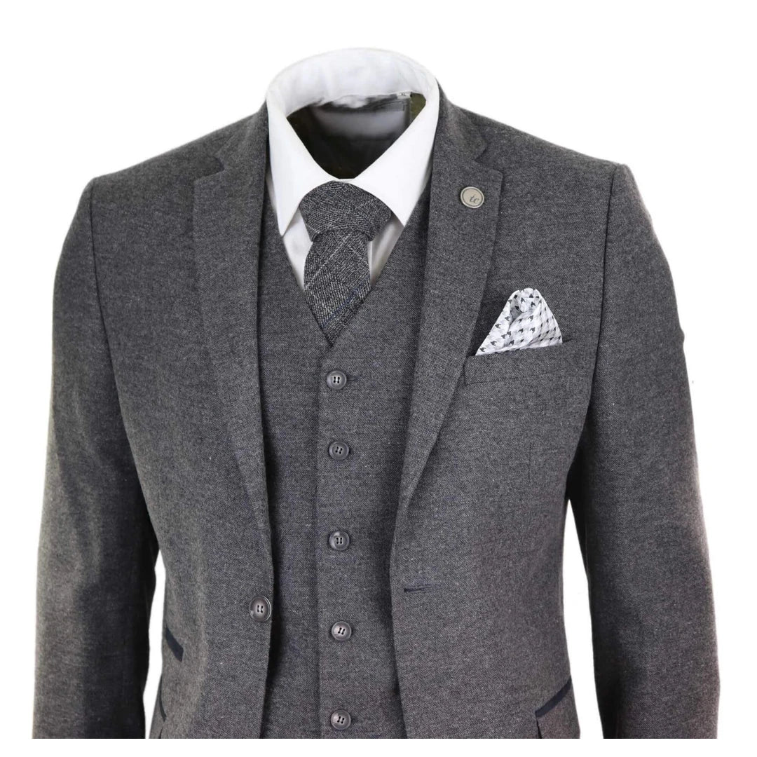 Men's Wool Tweed 3 Piece Authentic 1920s Classic Suit with Four-Pocket Waistcoat