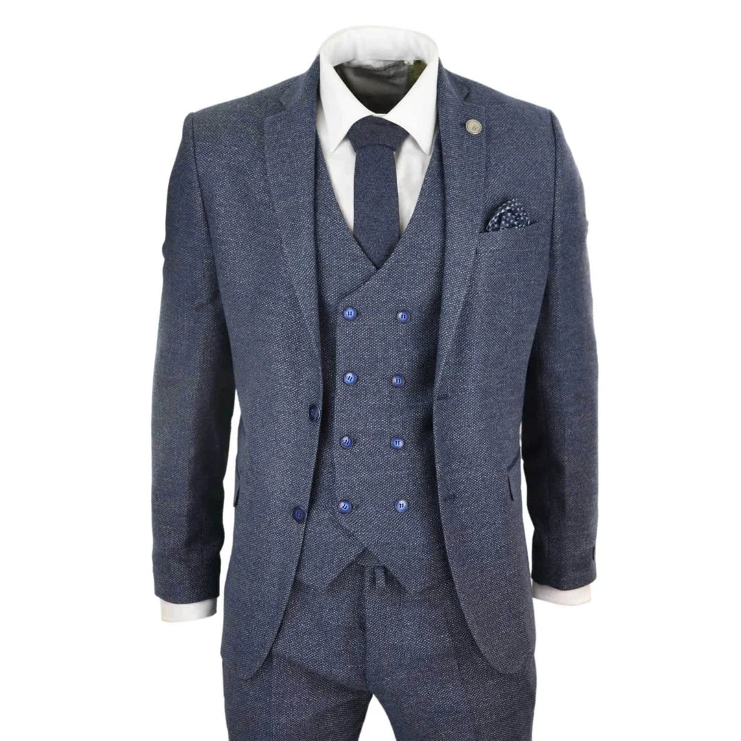 Men's Wool Herringbone Tweed Double Breasted Waistcoat 3 Piece 1920s Suit