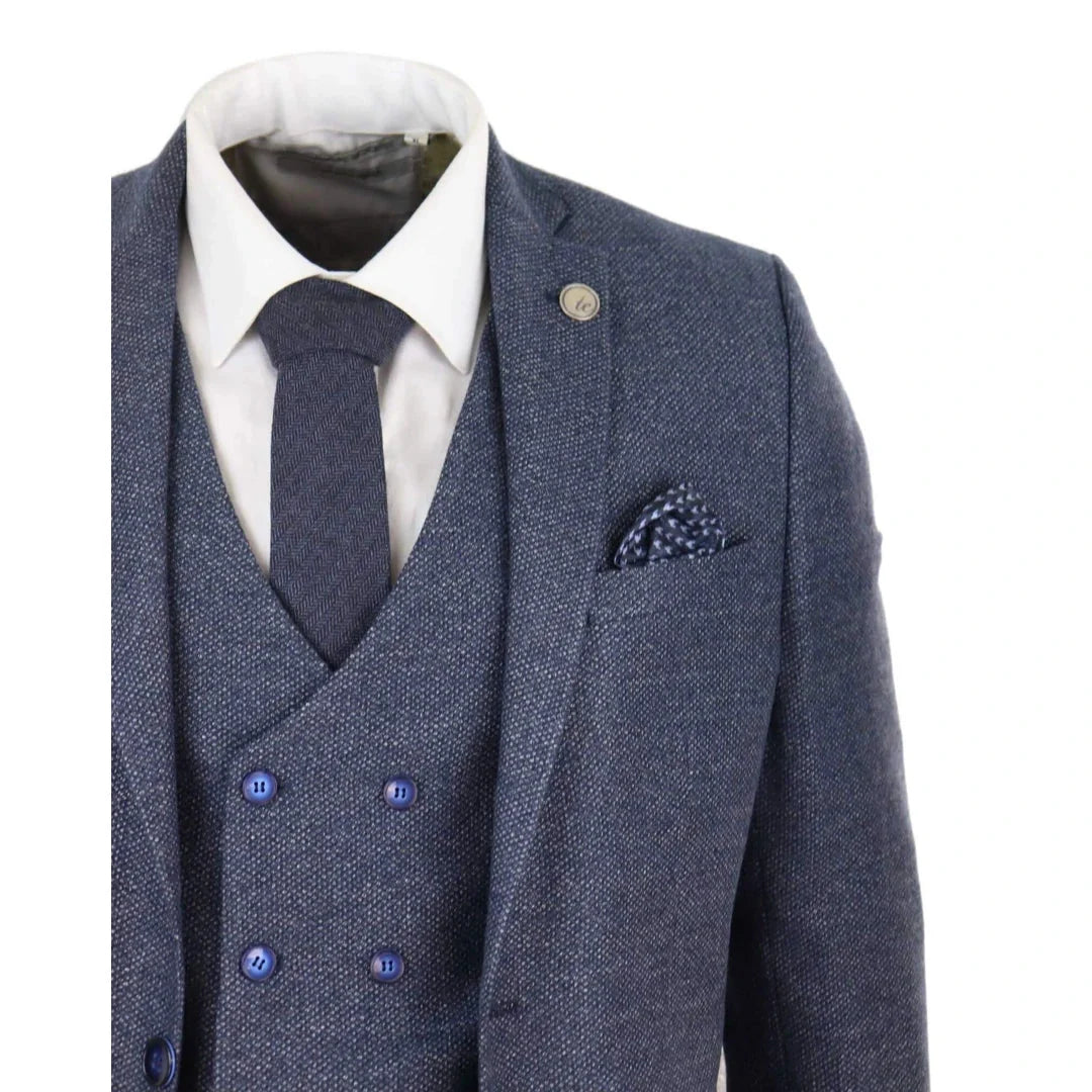 Men's Wool Herringbone Tweed Double Breasted Waistcoat 3 Piece 1920s Suit