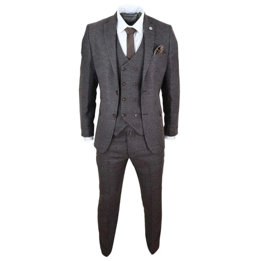 Men's Wool 3 Piece Double Breasted Waistcoat Tweed 1920s Suit