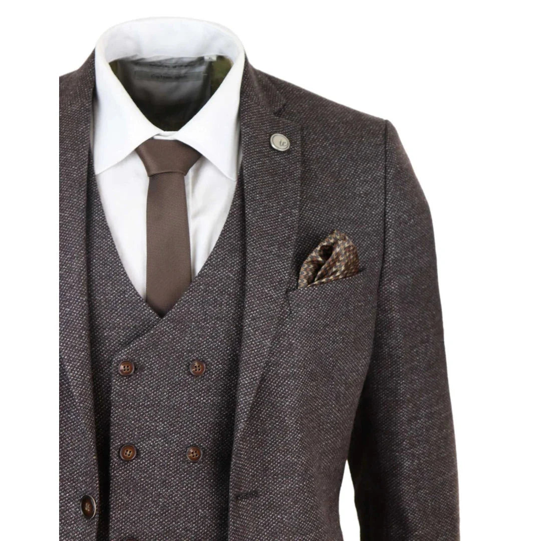 Men's Wool 3 Piece Double Breasted Waistcoat Tweed 1920s Suit