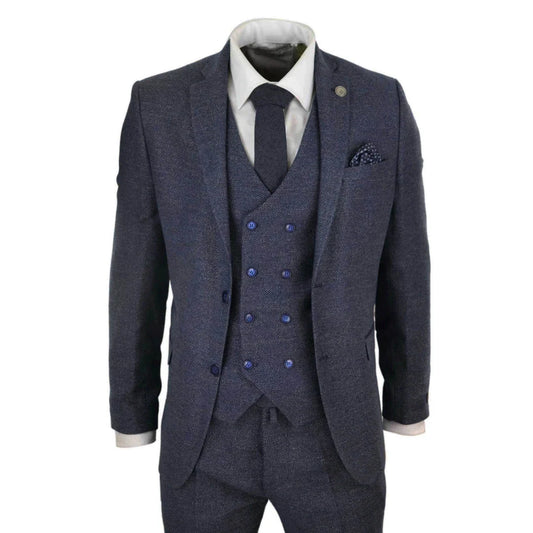 Men's Wool Tweed Check Double Breasted Waistcoat 3 Piece 1920s Suit