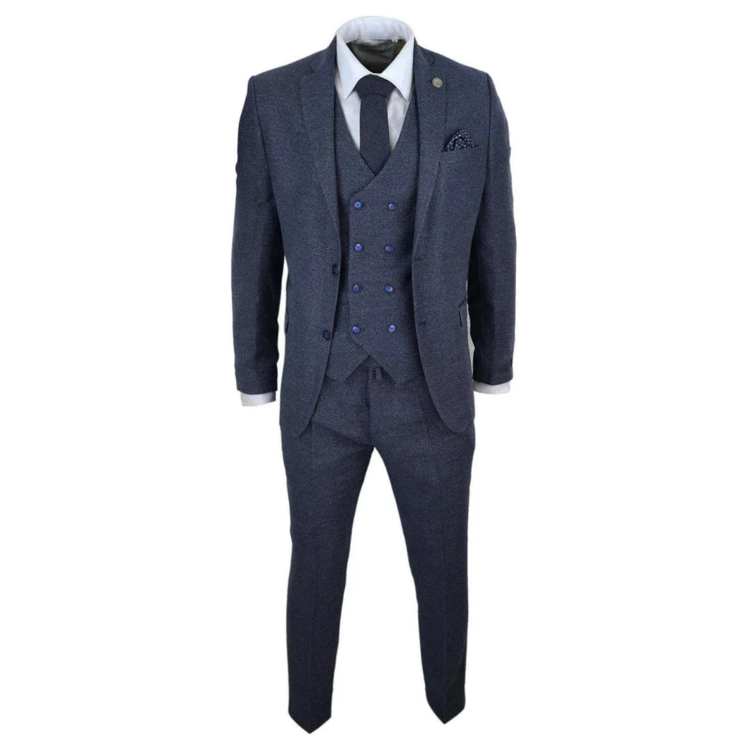 Men's Wool Tweed Check Double Breasted Waistcoat 3 Piece 1920s Suit