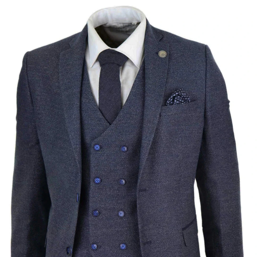 Men's Wool Tweed Check Double Breasted Waistcoat 3 Piece 1920s Suit