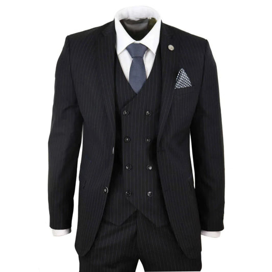 STZ42 Men's 3 Piece Gatsby 1920s Gangster Pinstripe Suit